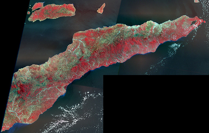 Landsat Enhanced Thematic Mapper (ETM+) mosaic of East Timor from 1999-2000.