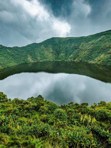 Crater lake on Mount Bisoke volcano, Rwanda